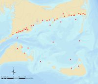 Chart of MEP designated sentinel sites that will be included in CCS water quality monitoring activities in Nantucket Sound. CCS image