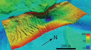 2014 Bathymetry (CCS) of channel overlain onto 2010 topo-bathy lidar (USACE). Both data sets have a grid size of 1 meter. 
