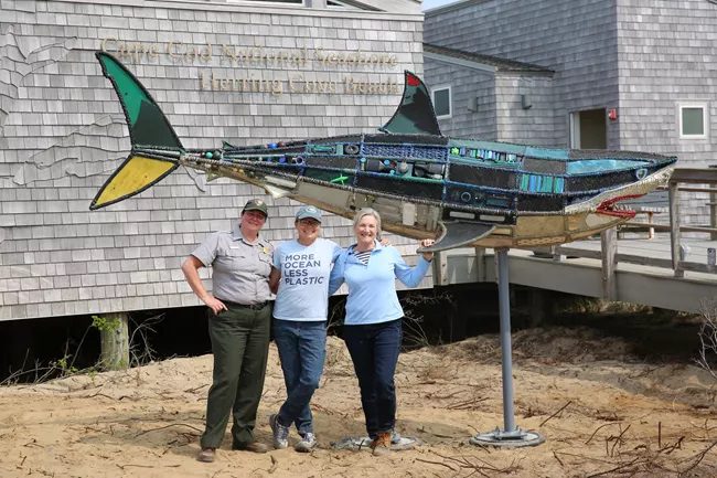 National Park Service and Center for Coastal Studies unveil marine debris shark sculpture at Herring Cove Beach